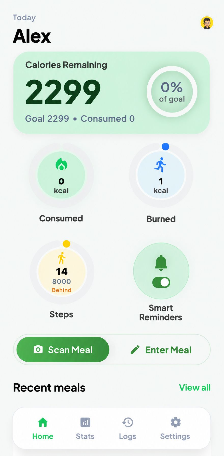 CalSnap home dashboard